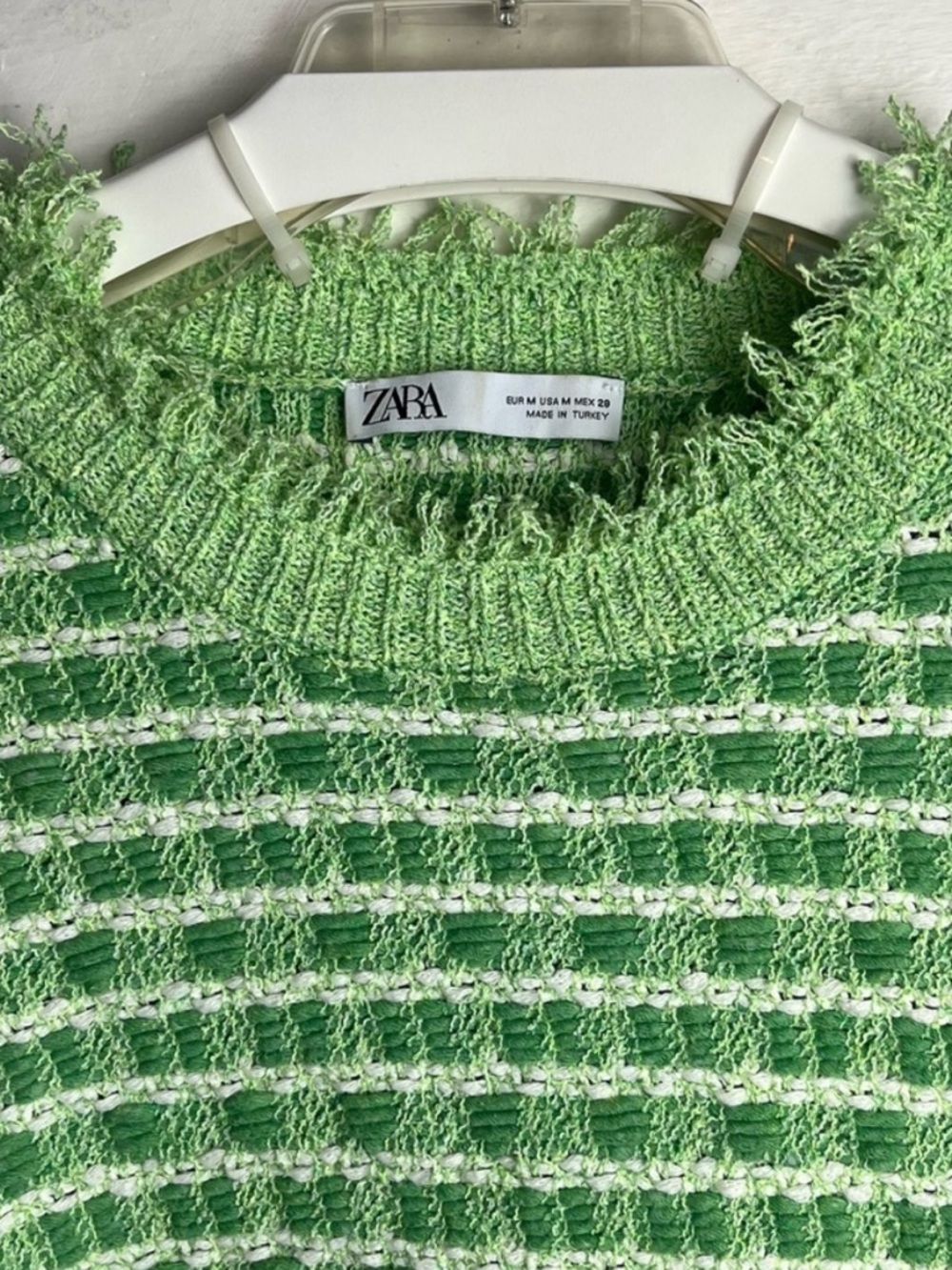 ZARA Green Striped Distressed Cropped Sweater Frayed Hem Knit Top - Picture 7 of 14